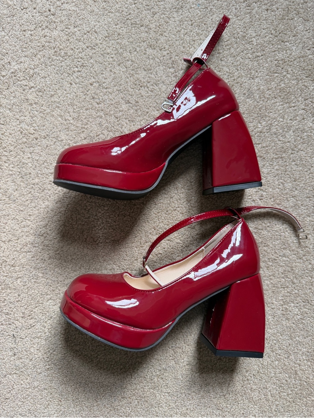 Red Patent Platform Mary Jane Block Heel Pumps Size 35 Y2K